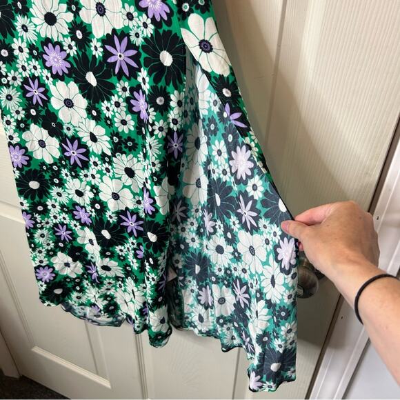 Alexia Admor Lila Midi Green White Floral Dress Open Tie Back Side Slit NWT - Picture 9 of 10